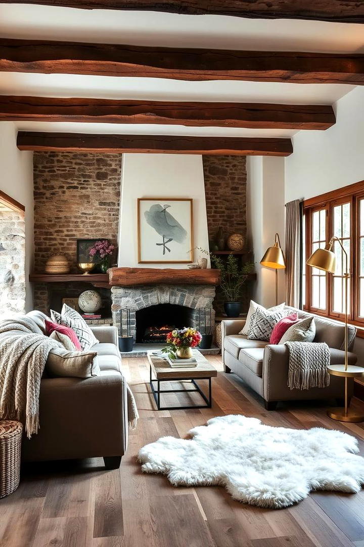 Textured Layering - 30 Exposed Beam Living Room Ideas