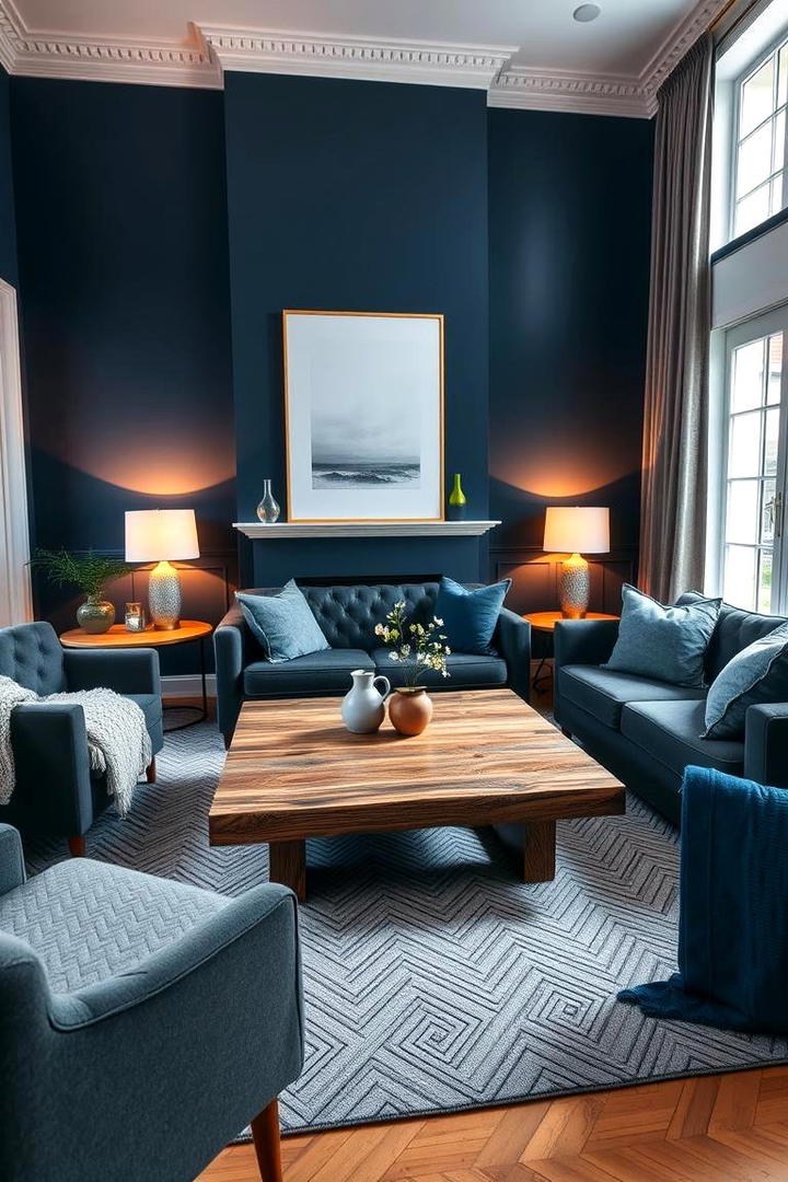 Textured Layers in Navy Blue Living - 30 Navy Blue and Grey Living Room Ideas