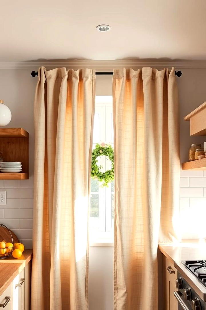 Textured Linen Drapes - 21 Kitchen Curtain Ideas