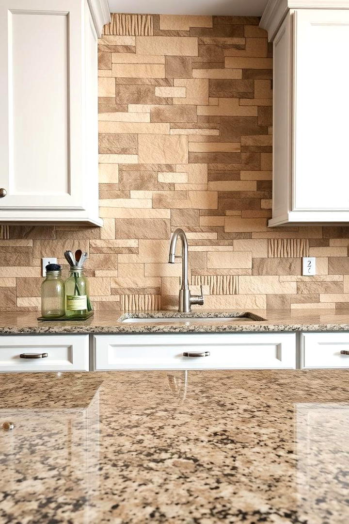 Textured Natural Stone - 21 Backsplash Ideas for White Cabinets and Granite Countertops