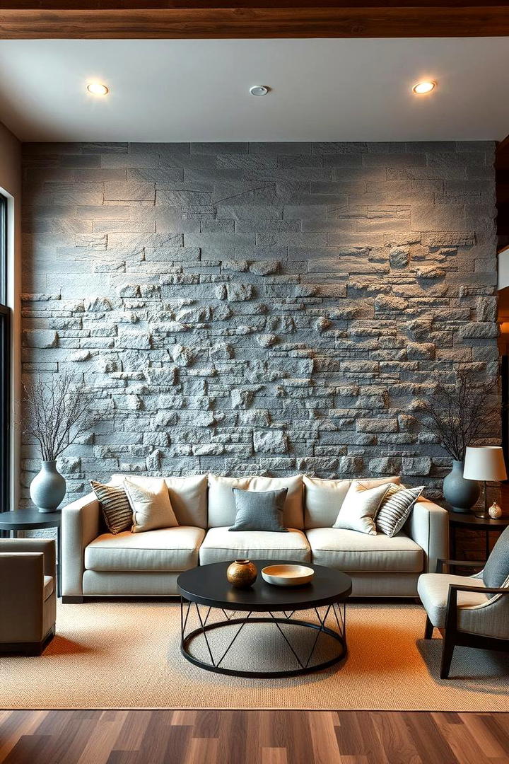 Textured Stone Accent - 30 Living Room Accent Wall Ideas