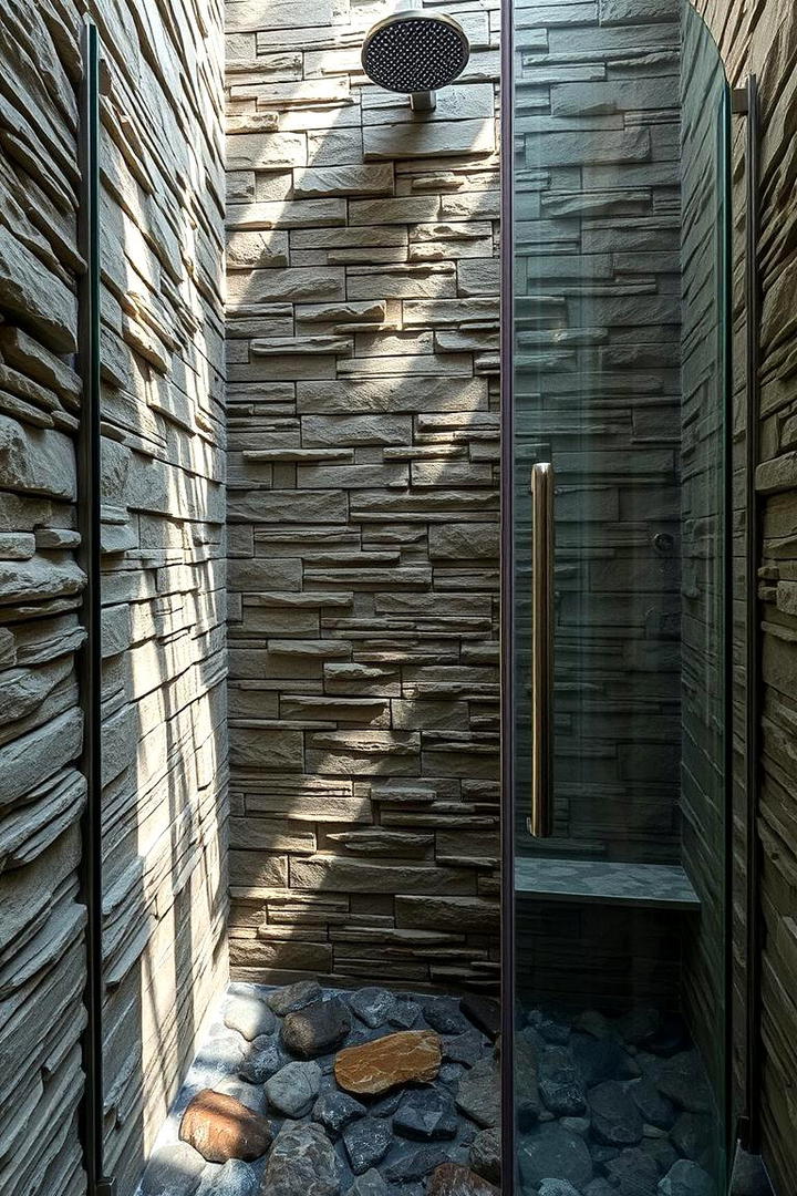 Textured Stone Surround - 30 Doorless Walk In Shower Ideas