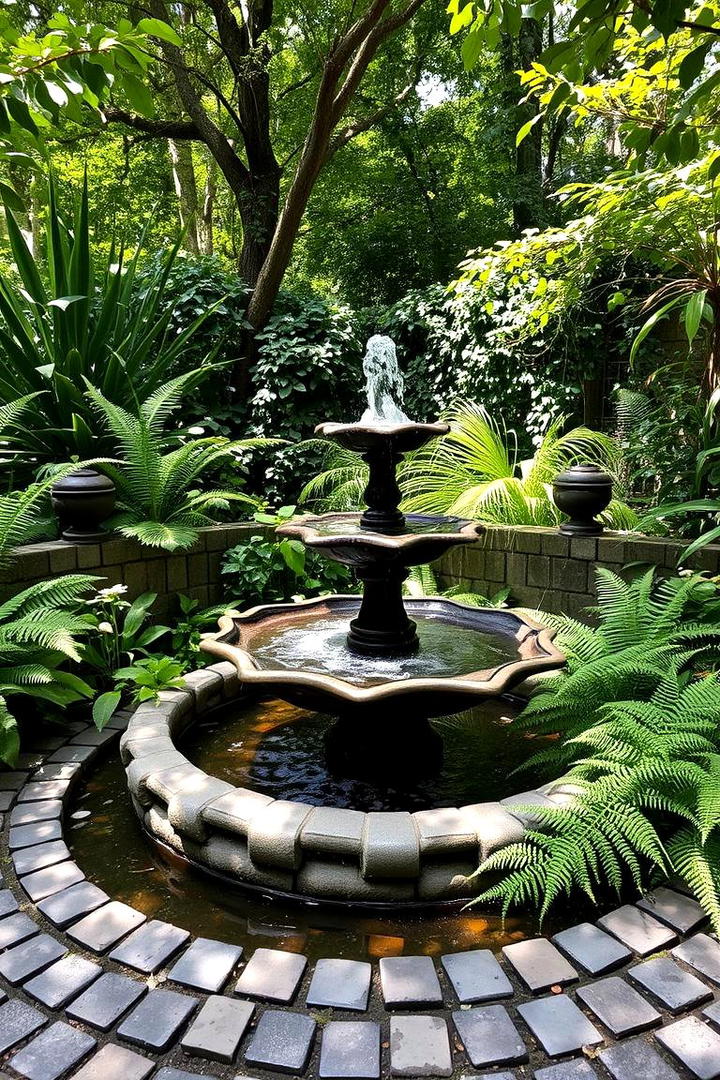 Thrifted Garden Fountain with Plants - 30 Budget Small Garden Ideas