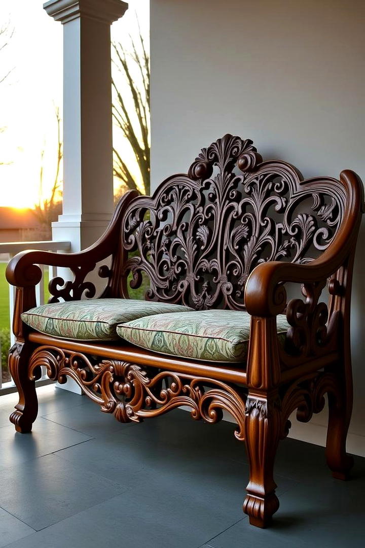 Traditional Built In Bench with Carved Details - 30 Built-in Deck Bench Ideas and Designs