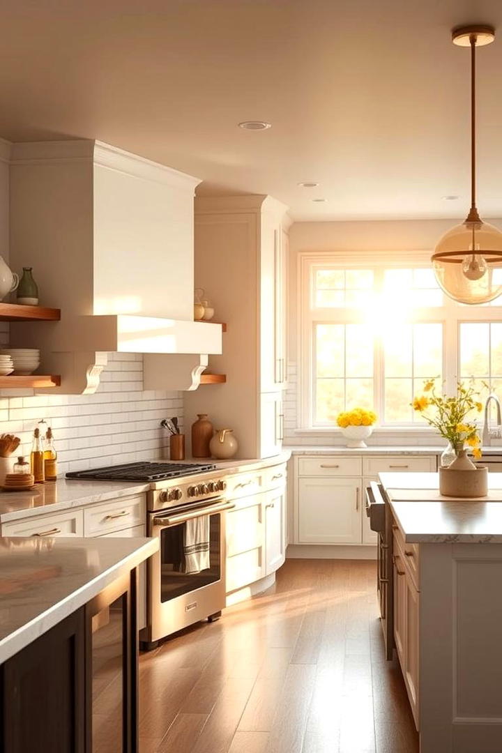 Transitional Style Harmony - 30 Kitchens Without Upper Cabinets