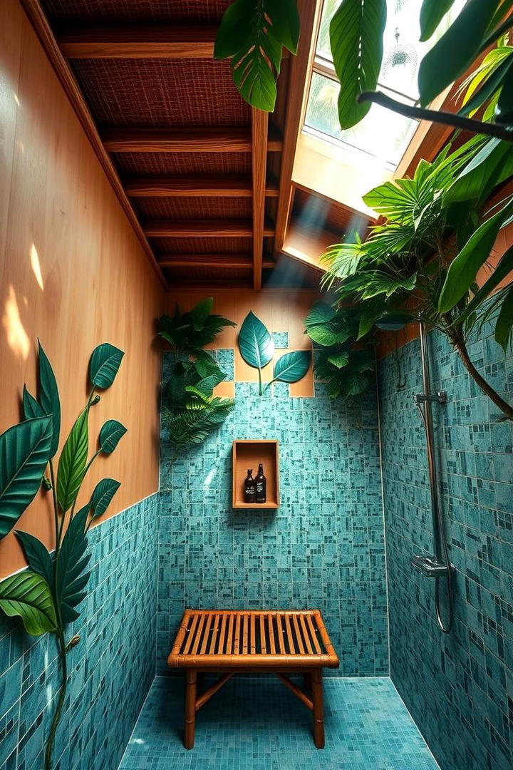 Tropical Oasis Walk In Shower with Bamboo Bench - 21 Walk in Shower Ideas With Bench