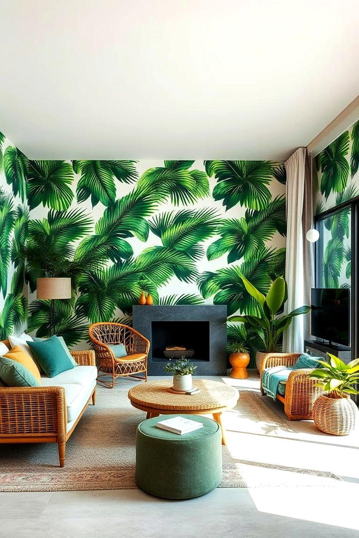 Tropical Vibes - 21 Living Room Wallpaper Ideas