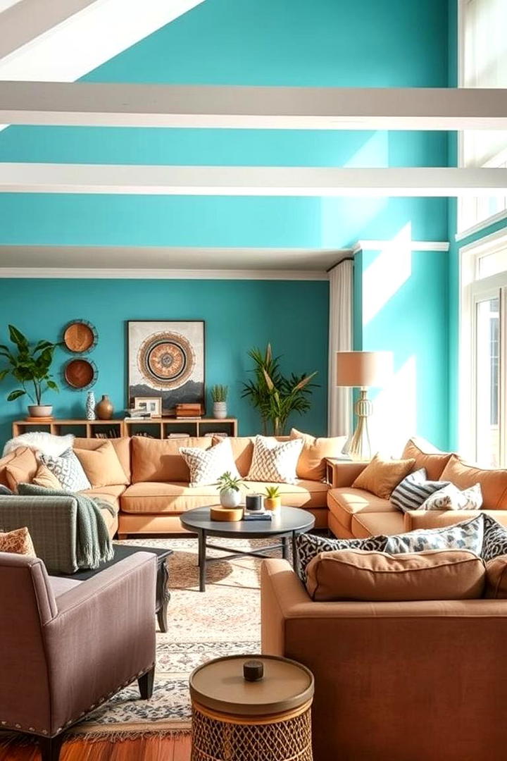 Turquoise and Warm Taupe - 21 Two Colour Combination for Living Room