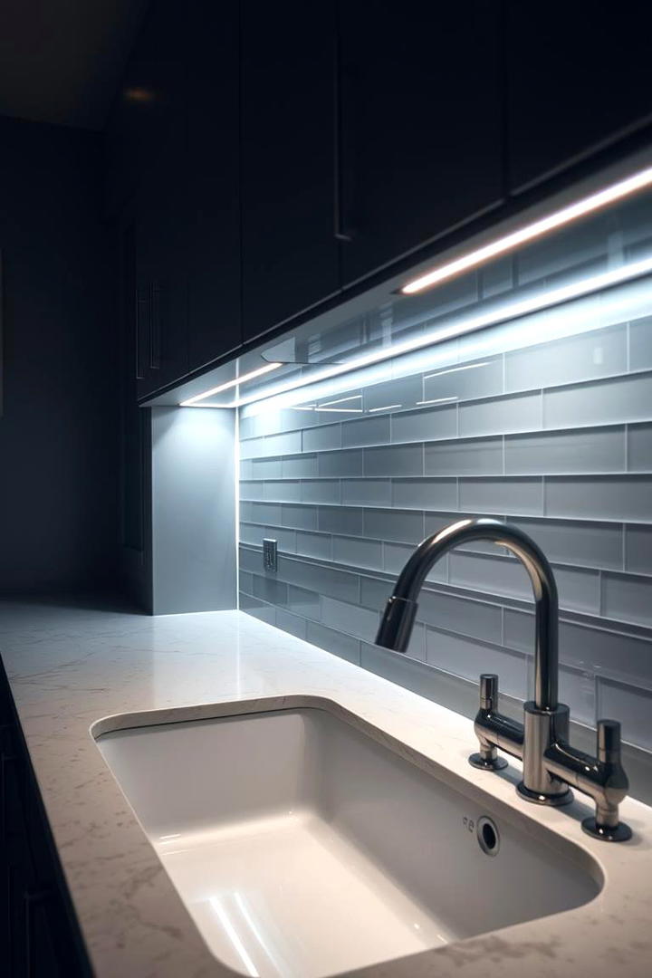 Under cabinet Sink Lighting Features - 30 Kitchen Sink Ideas