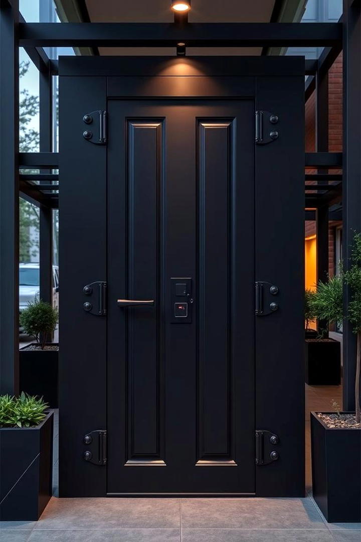 Urban Black with Bold Hardware - 21 Black Front Door Ideas