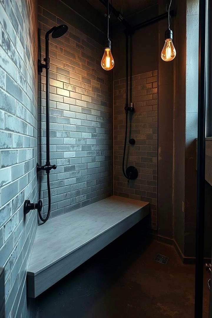 Urban Industrial Walk In Shower with Concrete Bench - 21 Walk in Shower Ideas With Bench