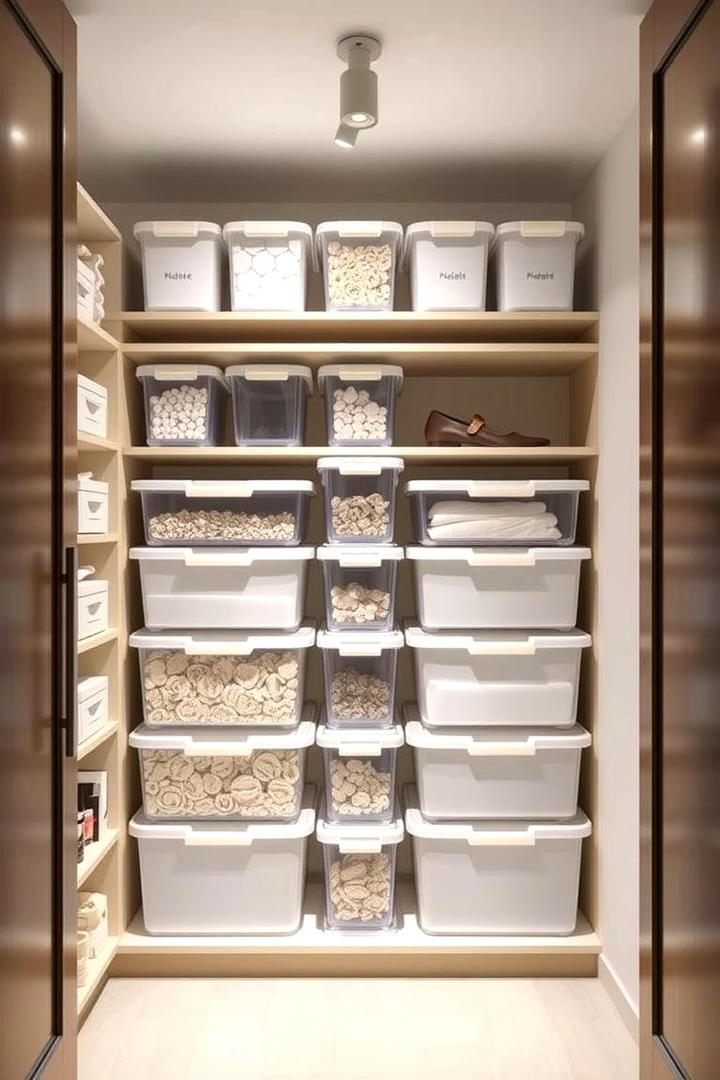 Using Clear Storage Boxes for Visibility - 30 Hall Closet Organization Ideas