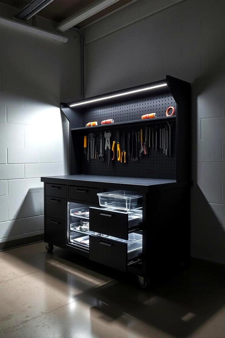 Utility Workbench with Integrated Lighting - 30 Garage Workbench Ideas