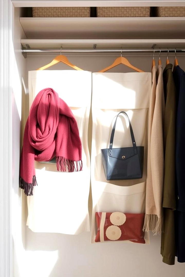 Utilizing Hanging Organizers for Bags and Scarves - 30 Hall Closet Organization Ideas