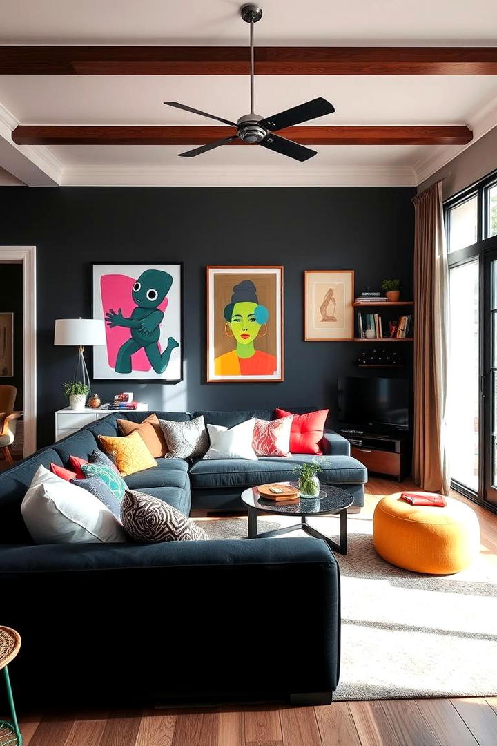 Vibrant Accents - 21 Living Room Ideas With Black Couches