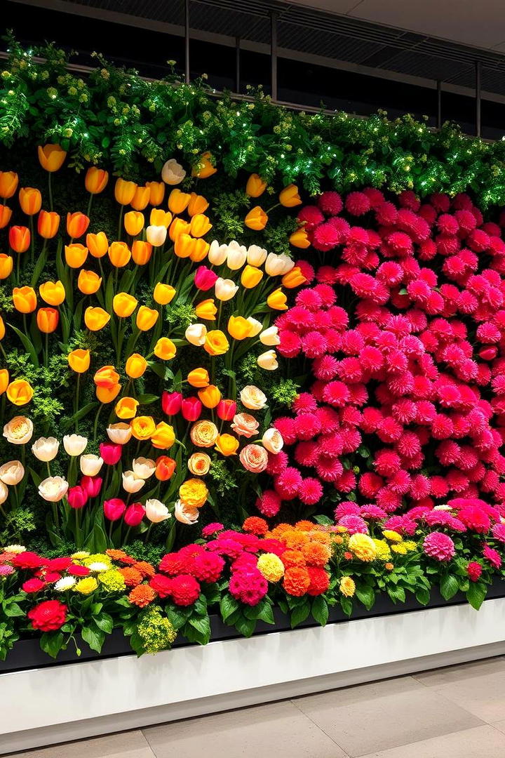 Vibrant Bloom Wall - 30 Indoor Plant Wall Ideas