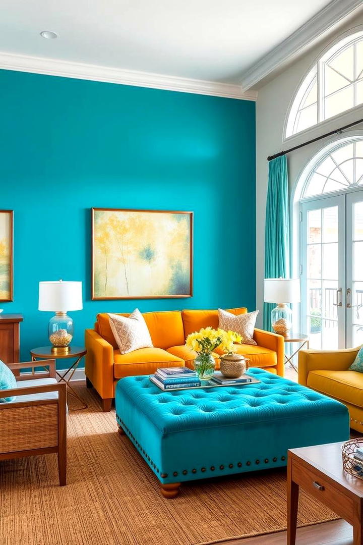 Vibrant Blue Accents with Warm Gold - 30 Blue and Gold Living Room Ideas