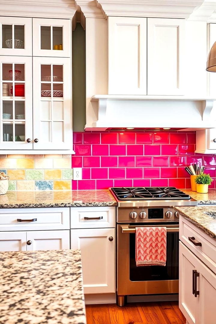 Vibrant Color Accent - 21 Backsplash Ideas for White Cabinets and Granite Countertops