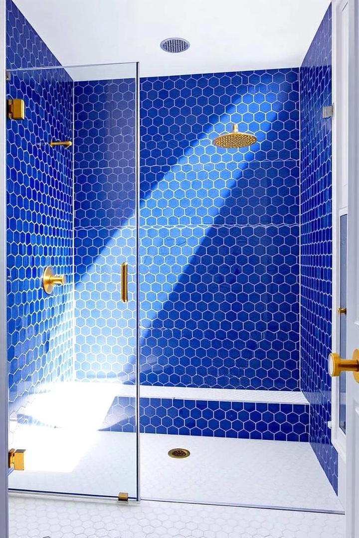 Vibrant Color Accents - 30 Doorless Walk In Shower Ideas