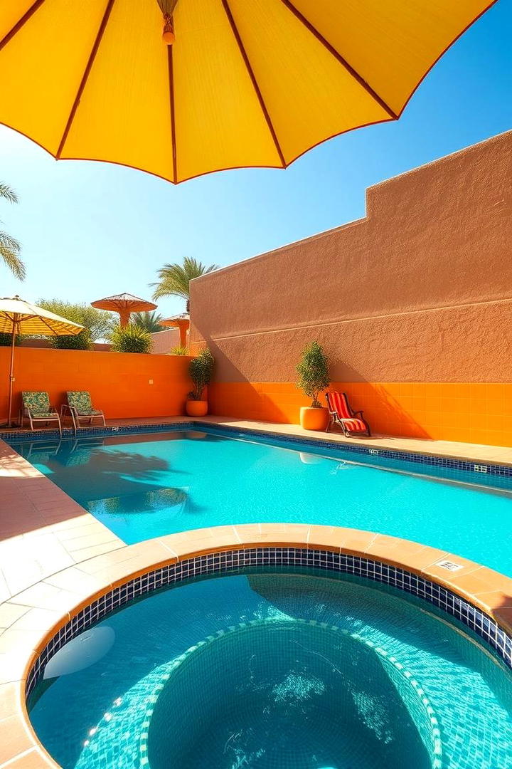Vibrant Color and Texture Play - 30 Rectangle Pool With Hot Tub