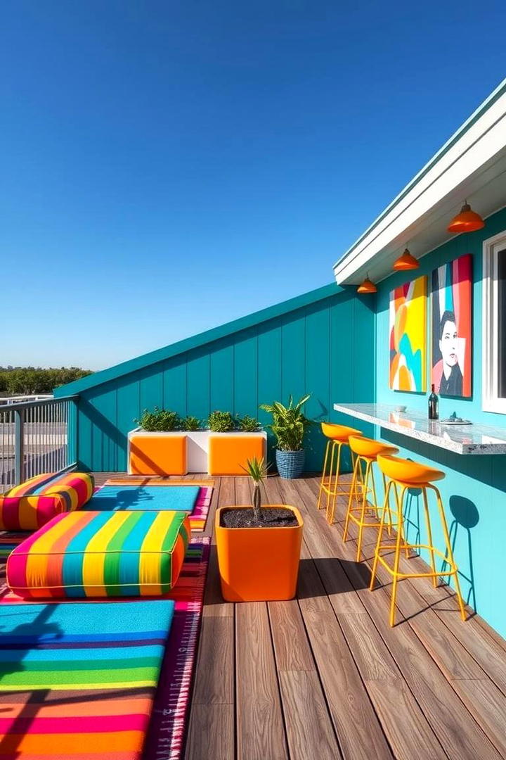 Vibrant Colorful Deck Space - 21 Outdoor Living Room Ideas