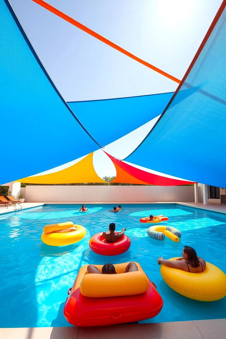 Vibrant Colorful Sails for Energetic Vibes - 30 Pool Shade Ideas