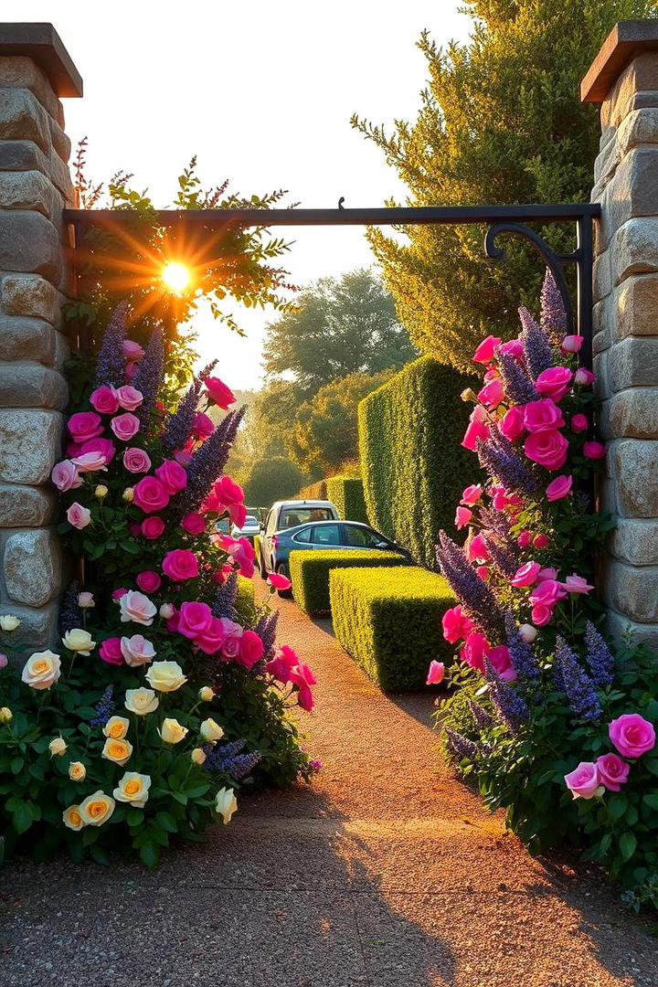 Vibrant Floral Border - 30 driveway entrance ideas