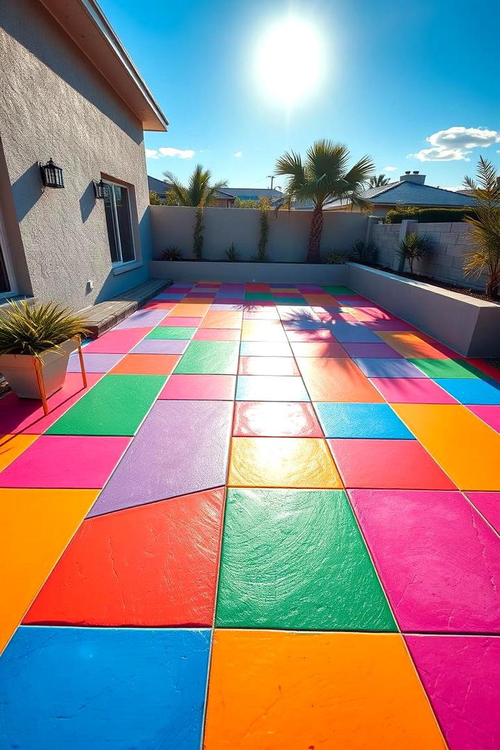 Vibrant Geometric Patterns - 30 Painted Concrete Patio Ideas