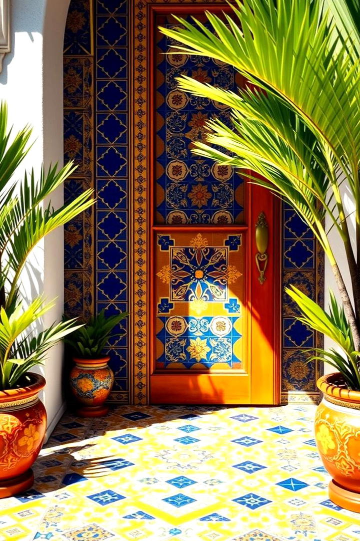 Vibrant Mosaic Entryway - 30 Spanish Mediterranean House Ideas