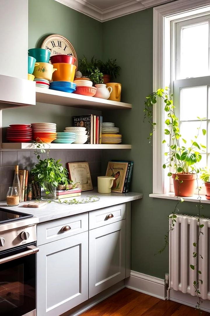 Vibrant Open Shelving - 30 Eclectic Kitchen Ideas