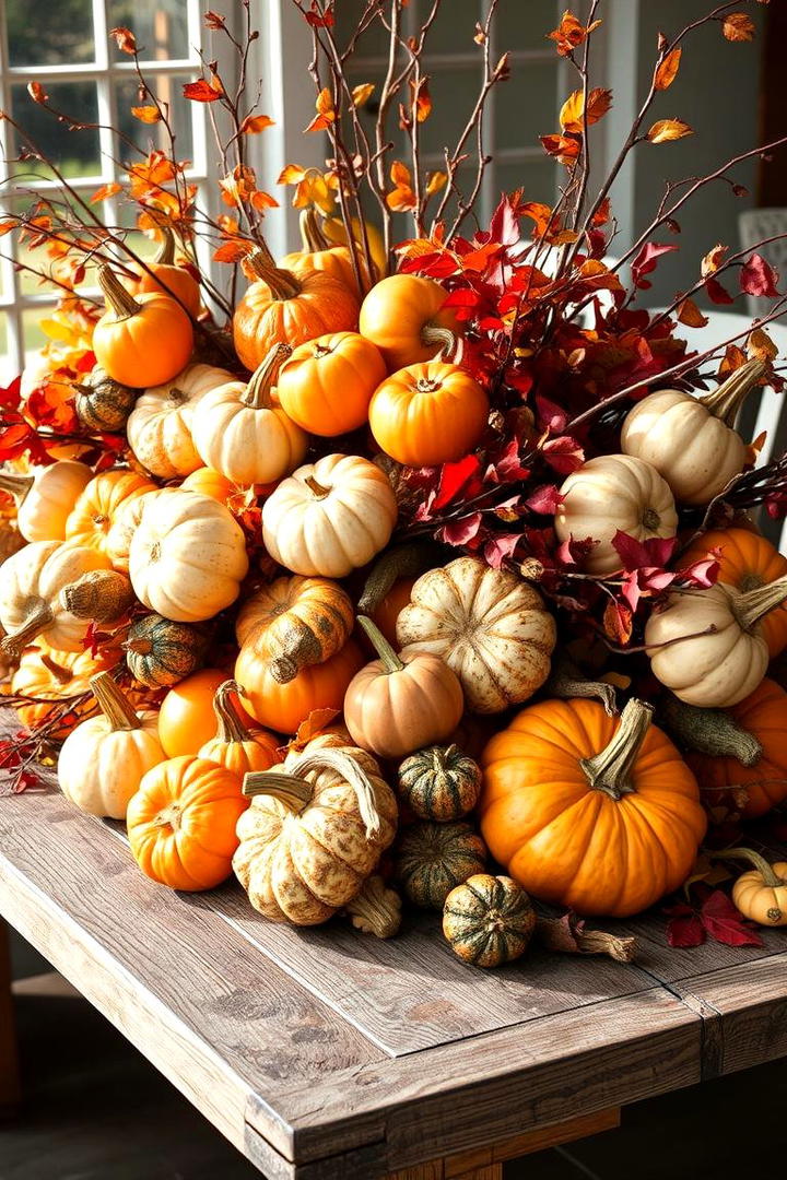 Vibrant Pumpkin with Fall Foliage - 21 Pumpkin Decor Ideas