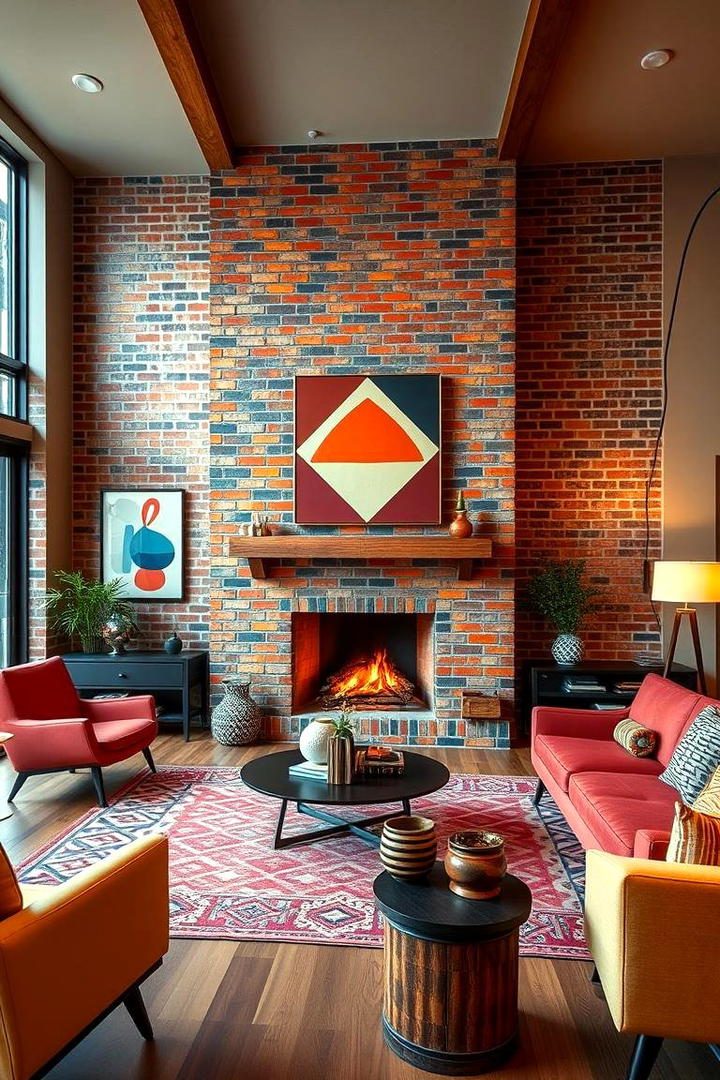 Vibrant Retro Revival - 21 Painted Brick Fireplace Ideas