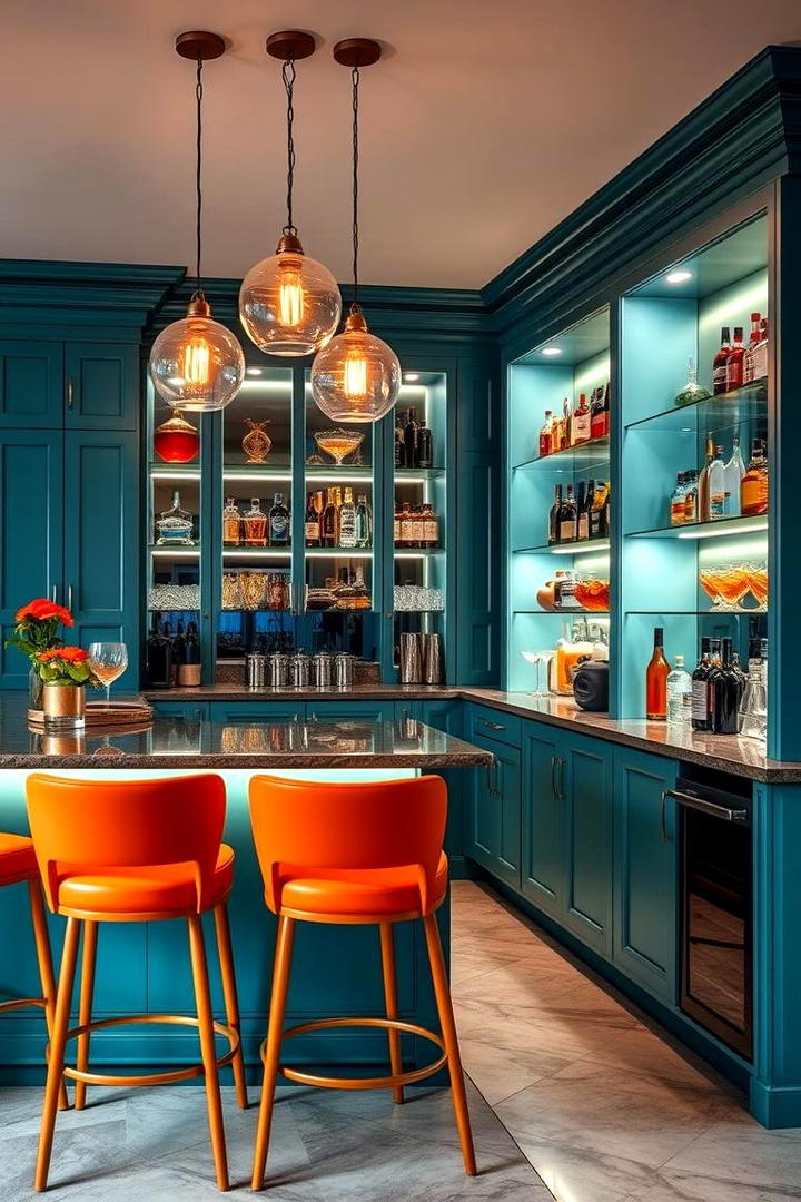 Vibrant Teal and Orange Home Bar - 30 Teal and Orange Color Scheme for Your Rooms