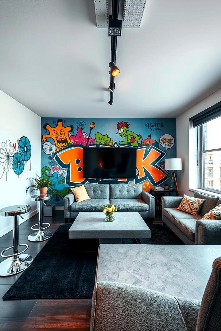 Vibrant Urban Graffiti Wall - 30 Living Room Accent Wall Ideas