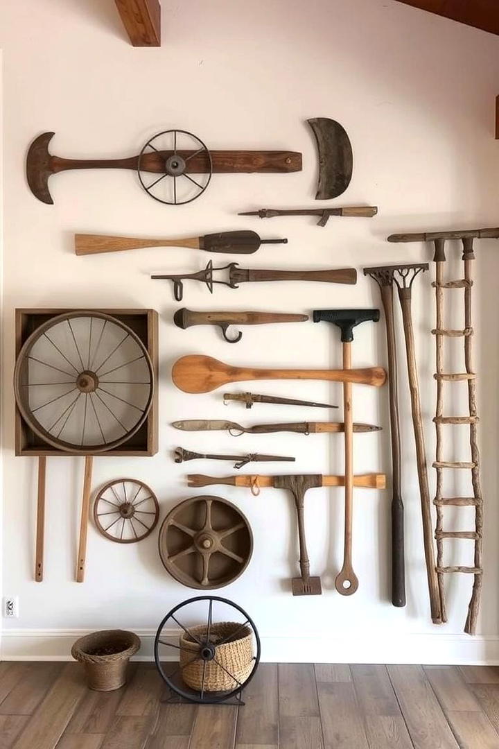 Vintage Agricultural Tool Display - 21 Farmhouse Wall Decor Ideas