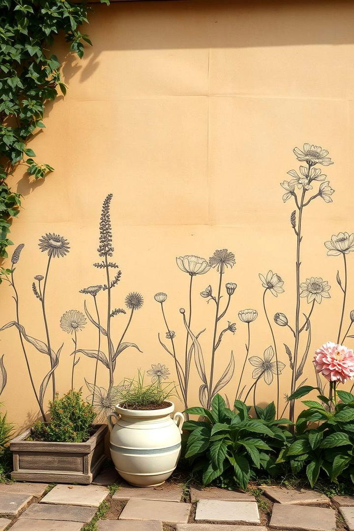 Vintage Botanical Sketches Mural - 21 Garden Mural Ideas