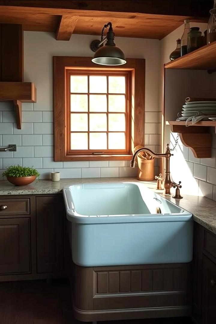 Vintage Farmhouse Sink Installation - 30 Cabin Kitchen Ideas