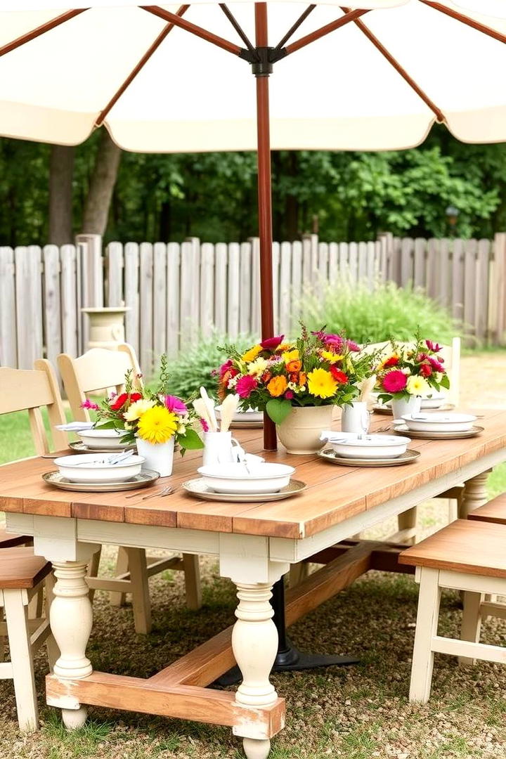 Vintage Farmhouse Table - 30 Rustic Outdoor Kitchen Ideas