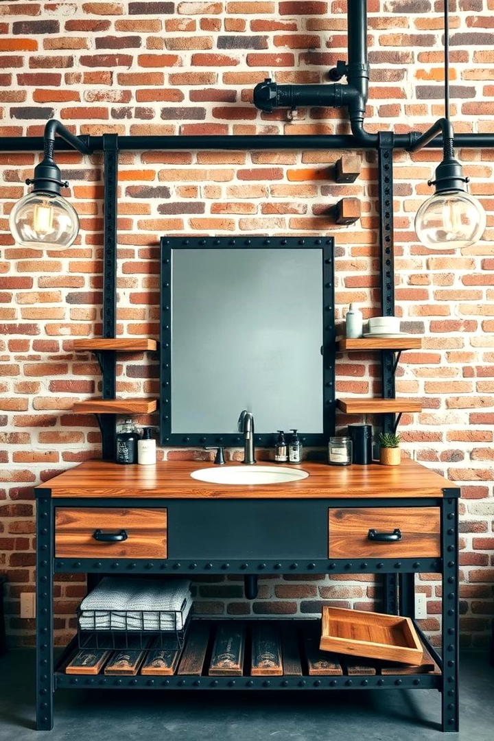 Vintage Industrial Mirror Vanity - 30 Makeup Vanity Ideas