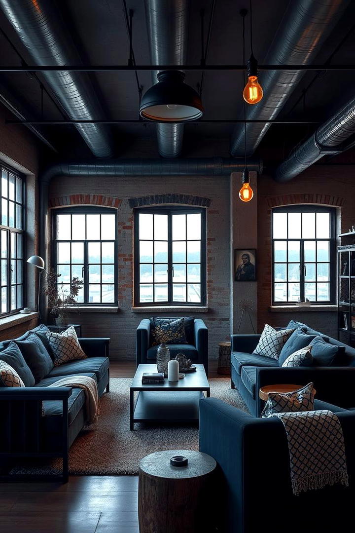 Vintage Industrial in Navy Blue Living - 30 Navy Blue and Grey Living Room Ideas