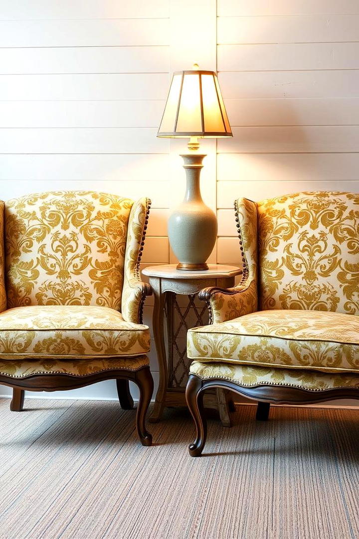 Vintage Patterned Accent Chairs - 30 Cottage Living Room Ideas