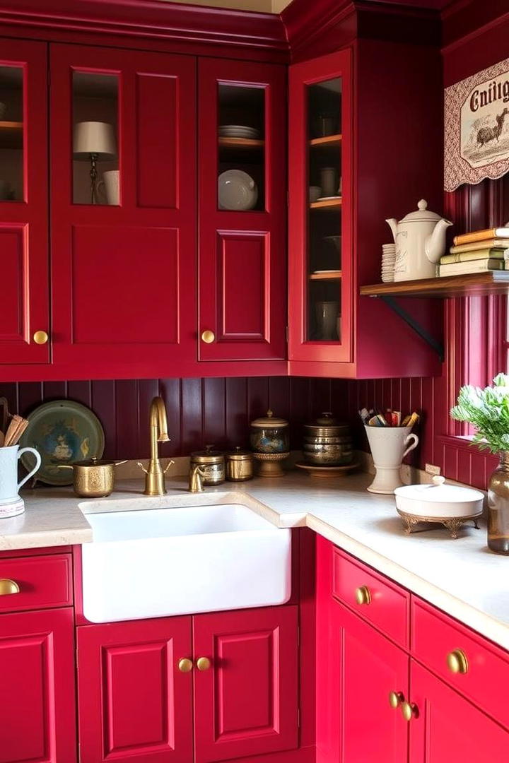 Vintage Red Cabinets with Brass Hardware - 17 Red Kitchens