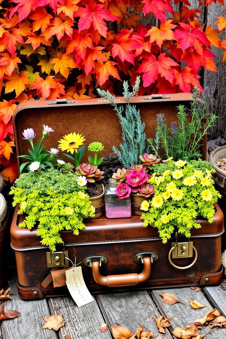 Vintage Suitcase Garden - 21 Fall Planter Ideas