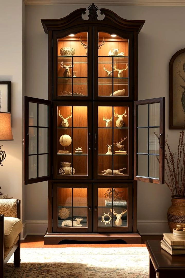 Vintage Trophy Cabinet - 30 Hunting Trophy Room Ideas