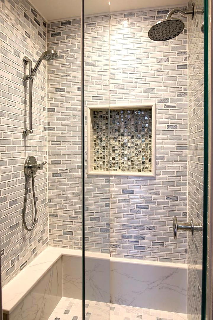 Vivid Mosaic Feature - 30 Doorless Walk In Shower Ideas