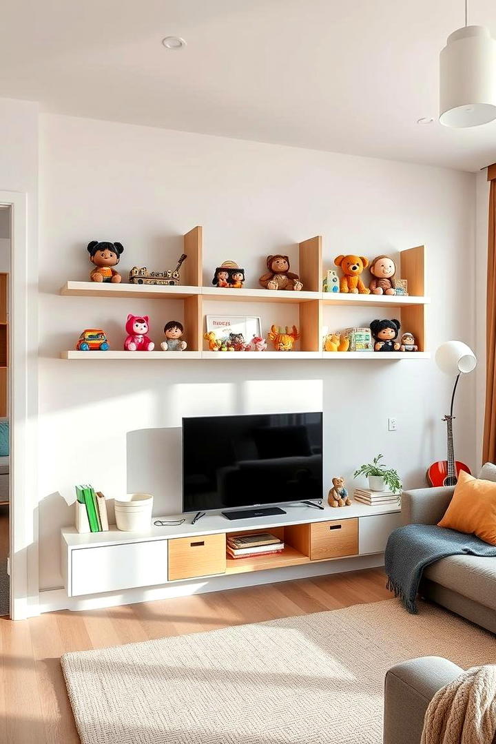 Wall Mounted Shelves - 21 Living Room Toy Storage Ideas