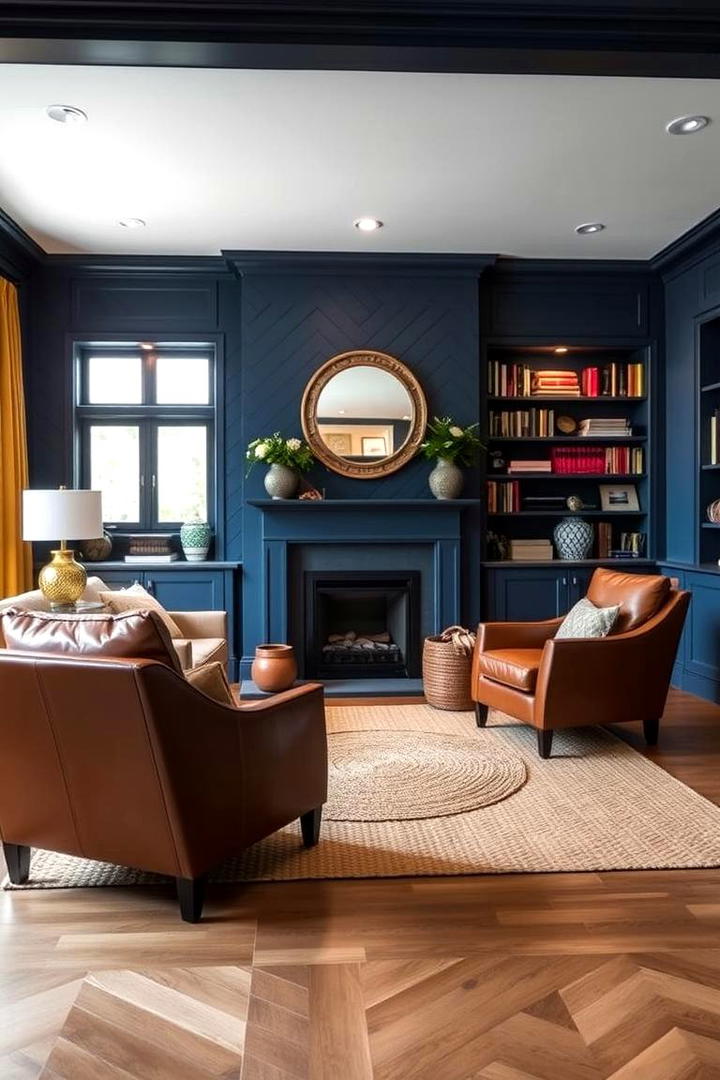 Warm Accents for Navy Blue Spaces - 30 Navy Blue and Grey Living Room Ideas