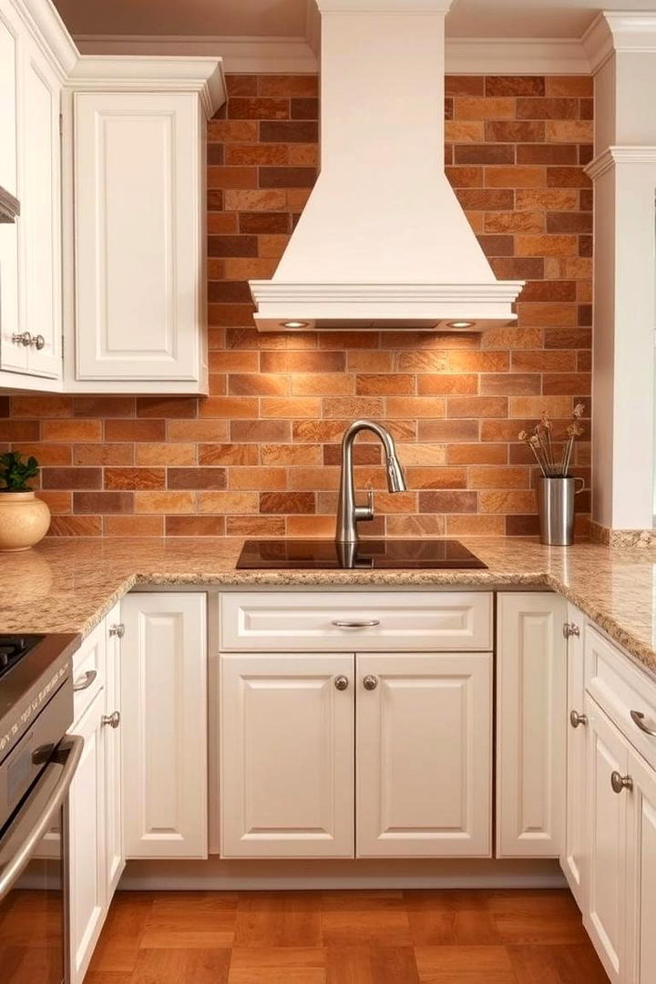 Warm Earth Tones - 21 Backsplash Ideas for White Cabinets and Granite Countertops