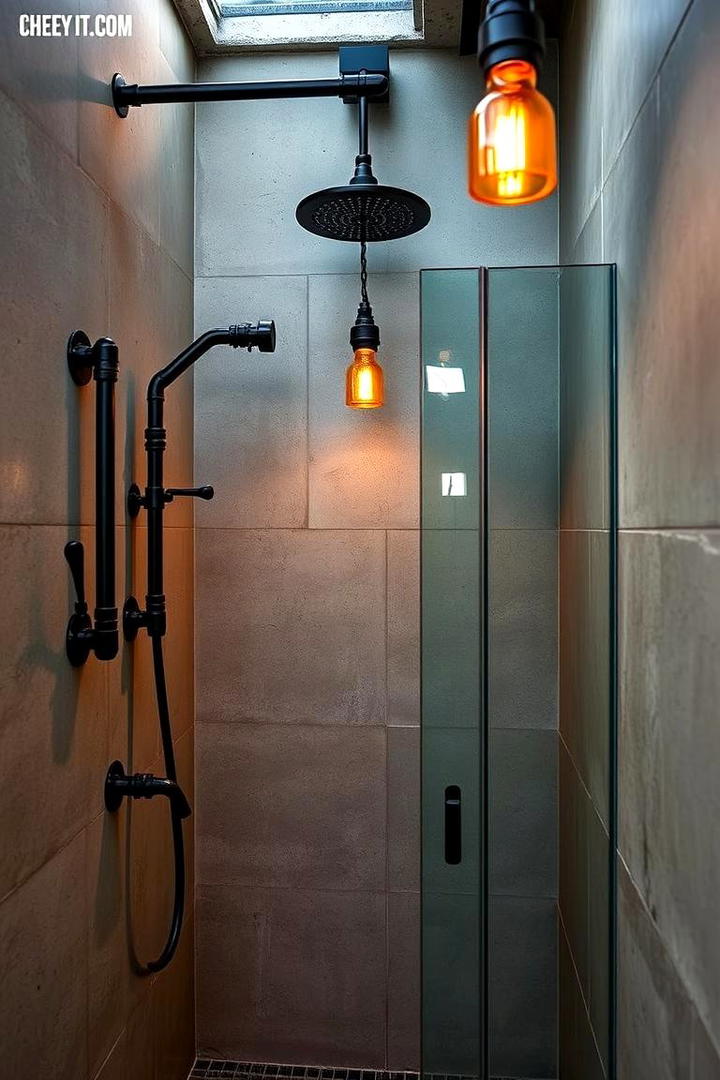 Warm Industrial Chic - 30 Doorless Walk In Shower Ideas