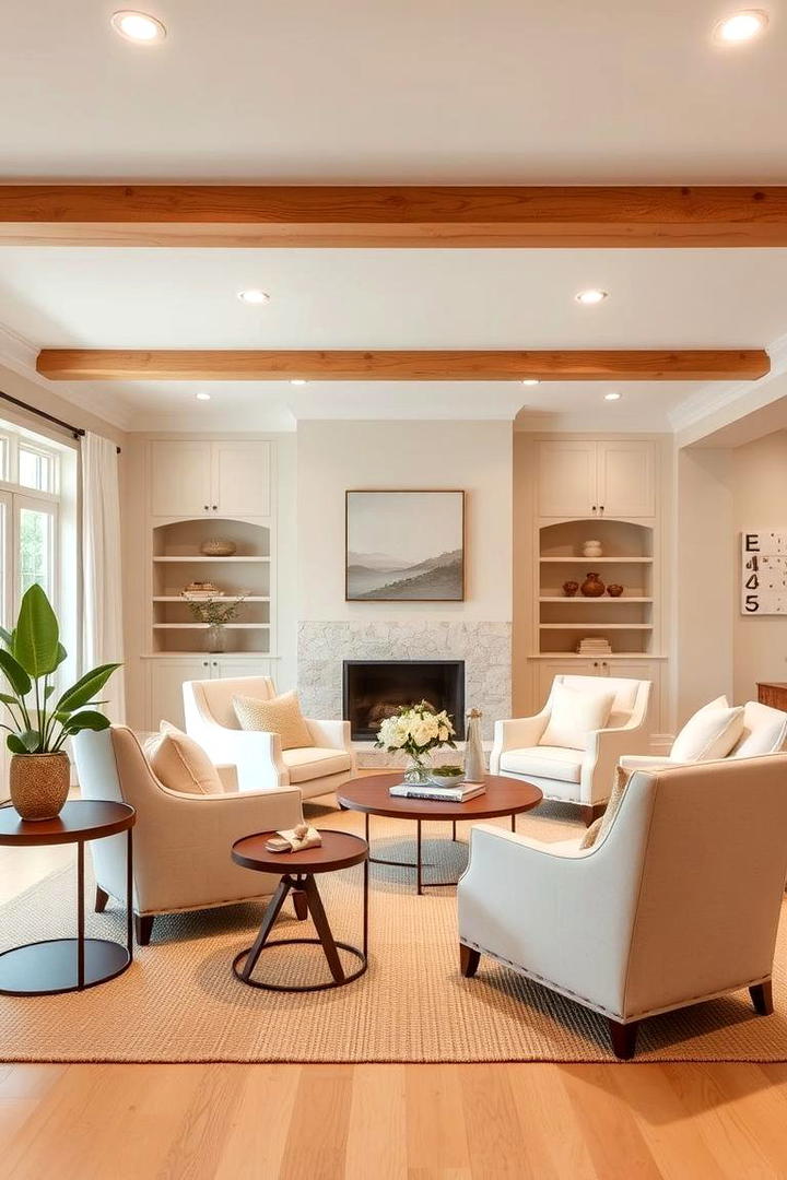 Warm Neutral Palette - 30 Exposed Beam Living Room Ideas